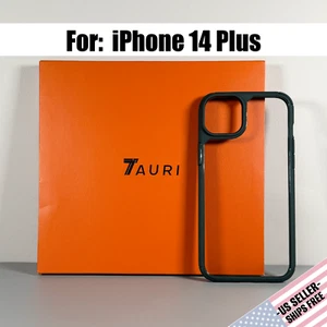 Case for iPhone 14 Plus - Clear w/ Dark Green Frame | Slim & Flexible | Tauri - Picture 1 of 14