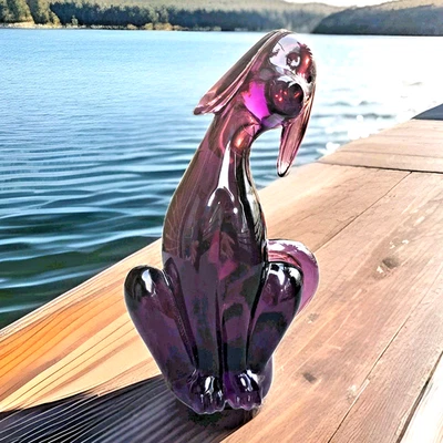 Estatuilla Viking Epic Glass Perro Ciruela Púrpura Sabueso 8" MCM Por Mosser Pesada Foto 1 de 4