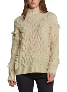 GANT Fringe Cable Turtle Women Jumper M Cream Wool Blend Tight-Knit Pullover - Picture 1 of 11