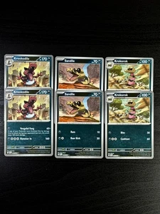 Pokemon - Sandile/Krokorok/Krookodile Reverse Holofoil  playset - Pack of 6 - Picture 1 of 1
