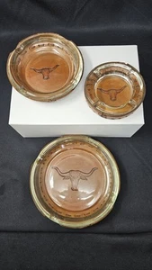 Vtg LIBBEY BAMCO TEXAS LONGHORN COWBOY LEATHER CIGAR CIGARETTE ASHTRAY Lot Of 3 - Picture 1 of 16