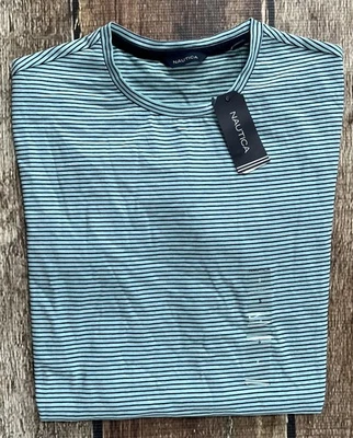 CAMISETA NAUTICA RAYAS ALGODÓN MANGA CORTA BRILLANTE AQUA HOMBRE PEQUEÑA NUEVA  Foto 1 de 4