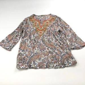 Soft Surroundings Medium Peasant Smock Paisley Pullover Blouse Embellished White - Picture 1 of 10