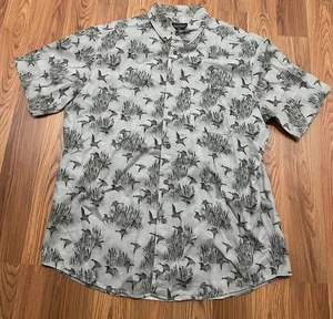 Woolrich Shirt Mens Large Flying Ducks Print Button Front Cotton Green - Picture 1 of 12