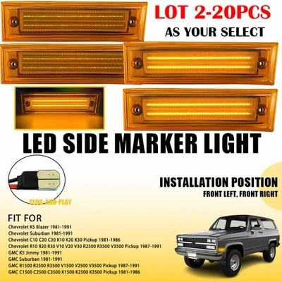 2-20 LED Side Marker Light Amber For Chevrolet K5 Blazer Jimmy C10 C20 C30 81-91 - Image 1 of 4