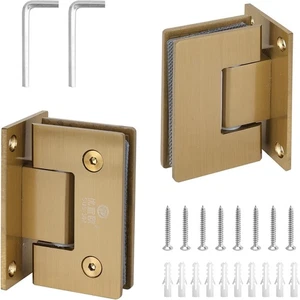 2 Pack Gold Glass Shower Door Hinges Frameless, 90 Degree 90 Degree, - Picture 1 of 8