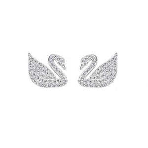 Natural Zircon Studded 925 Sterling Silver Plated Swan Inspired Stud Earrings - Picture 1 of 3