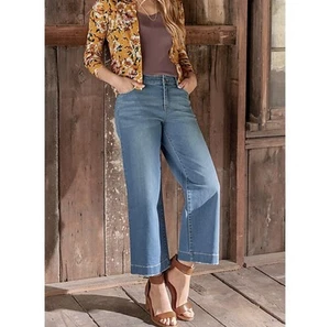 Pantalones de mezclilla recortados de pierna ancha Garnet Hill Essential azules para mujer talla 29 - Imagen 1 de 9