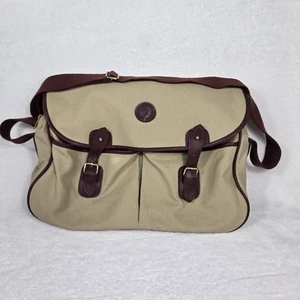 Vintage Ralph Lauren Beige Twill & Brown Leather Messenger Bag 17” x  12" - Picture 1 of 8