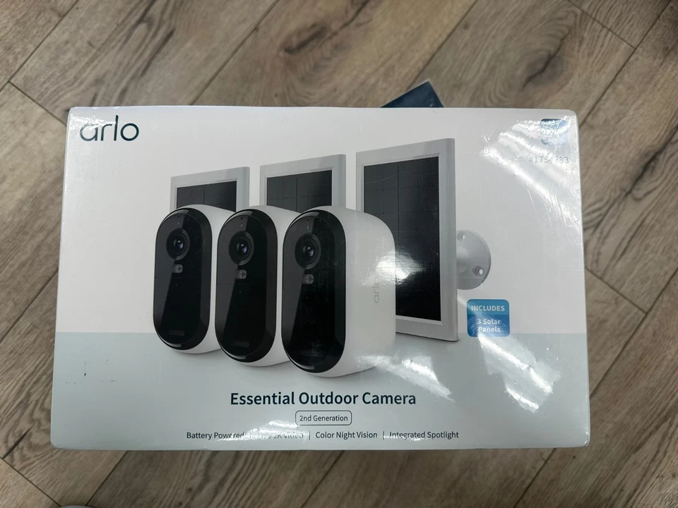 3 Pack Arlo Essential Outdoor 2K Camera 2nd Generation with Solar Panels - Image 1 of 1