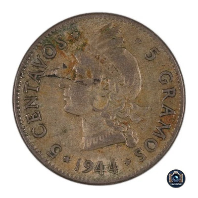 República Dominicana - 5 Centavos - 1944 - ¡Tipo Un Año! Foto 1 de 4