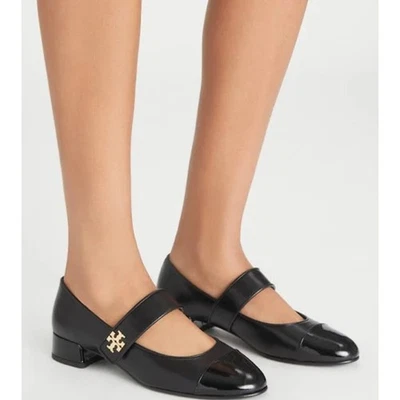 Tory Burch Mujer Puntera Mary Jane Bomba Tacón Bajo Cuero Clásico Talla 8 Negro Foto 1 de 4