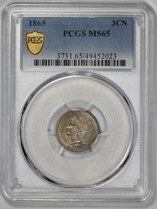 1865 3CN Three Cent Nickel PCGS MS 65 - Picture 1 of 5
