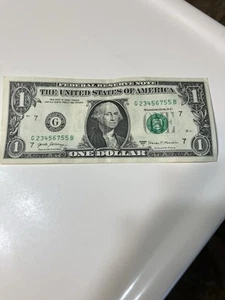 2017A $1 FRN - UP LADDER NOTE - G 23456755 B - Fancy Serial Number - Picture 1 of 2