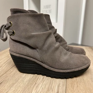 FLY London Yama Platform Ankle Booties EU 37 US 6.5 / 7 Grey Suede Boots Gray - Picture 1 of 9