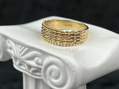 14K Yellow Gold Chain Band Ring: Modern Braided Wire Design Sz 9 3.8 Grams - Image 1 of 4