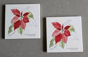 Mary Lou Goertzen POINSETTIA Block Tile Trivet Signed Set of 2 L. Silva Portugal - Picture 1 of 5