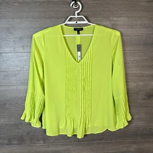 The Limited Women's Size Large V-Neck Pleated Blouse Top Line Green NEW - Picture 1 of 10