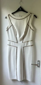 Joseph Ribkoff Ecru Gold Sequined Sheath Midi Occasion Party MOB Dress Size 12 - Picture 1 of 17