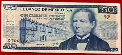 Billete de México 1978 50 Pesos Benito Juárez Dinero BDM SERIE FZ PREFIJO X 7991351 Foto 1 de 2