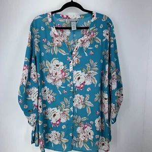 Catherines Womens 3X Tunic Blouse Lightweight Sheer Multicolor Floral Artsy - Picture 1 of 12