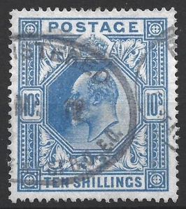 GB EDVII De La Rue Sg 265, 10/- Ultramarine, Fine used. {TT523-165} - Picture 1 of 1