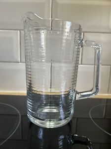 Vintage Italian Ribbed Thick Glass Serving Water Pitcher - 7" Tall, 4" Diameter 