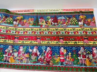 Vtg Sharon Kessler Concord Fabrics Christmas Morning Santa's Gifts Toys 1 Yard - Image 1 of 4