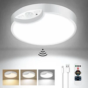 Battery Operated Motion Sensor Ceiling Light, Rechargeable 1-Pack, White - Picture 1 of 8