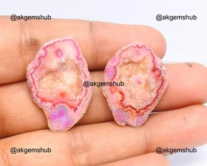 28.00 Cts Geode Jewelry Making Druzy Natural 2 Pcs 19X30X5 mm To 21X27X4 mm - Picture 1 of 9