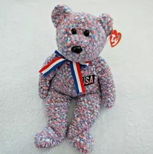 USA THE AMERICAN BEAR - TY BEANIE BUDDY - U.S.A. EXCLUSIVE - RED, WHITE & BLUE - Picture 1 of 12