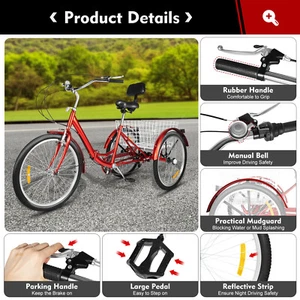 24" Zoll 7-Gang Erwachsene Dreirad Fahrrad Faltbar Tricycle Klappbar mit Korb DE - Imagen 1 de 21
