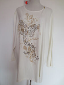 ELLBI PIU Shirt Jersey Longshirt 48 ecru beige Stickerei Blumen NEU /A