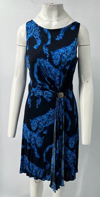 Vestido Versace Colección Azul Estampado Floral Sin Mangas Reunido Línea A Talla 42 Foto 1 de 4