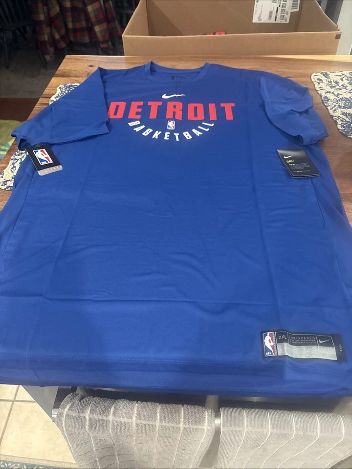 MENS NIKE DETROIT PISTONS Team Issued SHORT SLEEVE Shirt BLUE XXL 2XL/T
