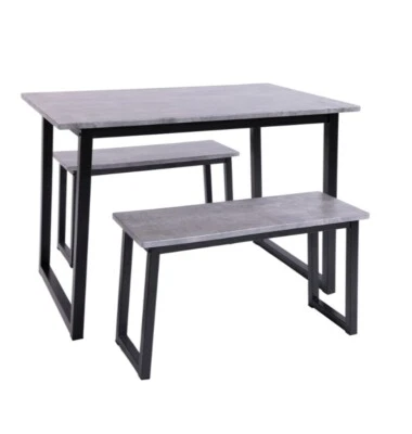 Concrete Effect Dining Table with 2 Bench Set Black Frame Drew Ex display Boxed - Image 1 of 4