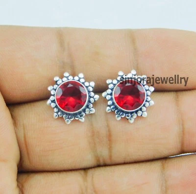 Garnet Gemstone 925 Sterling Silver Jewelry Stud Earrings - Image 1 of 4