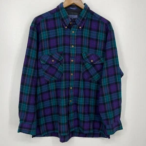 Savile Row Long Sleeve Button Shirt Men's XL Purple Plaid Acrylic Vintage Korea - Picture 1 of 8