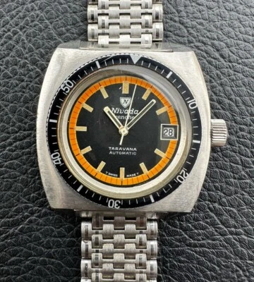 *Raro* Reloj Automático Nivada Grenchen Taravana Diver Esfera Naranja Pulsera NSA Foto 1 de 4