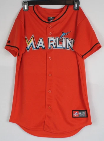 NWOT Miami Marlins Majestic Orange Baseball Jersey Youth Large MLB Florida Cover