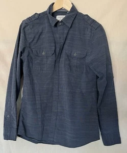 Paper Denim Cloth Slim Fit Long Slv Button Blue Textured Shirt M Cotton Stretch - Picture 1 of 12