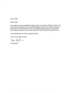 Political Activist Tom Hayden Signed Letter - Picture 1 of 2