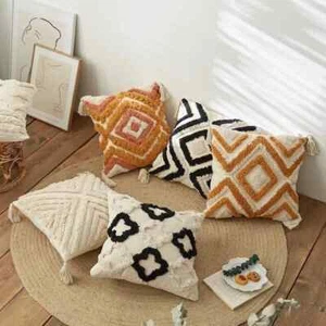 Boho Cushion Cover 18" - Tufted Textured Handwoven Throw Pillow Covers 45x45cm - Picture 1 of 11
