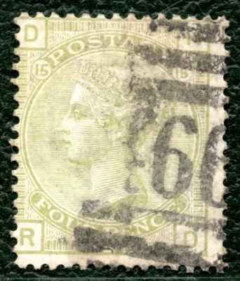 GB QV Stamp SG.153 4d Sage-Green Plate 15 (RD) *CLEAR PROFILE* Cat £325+ REDB89 - Image 1 of 4