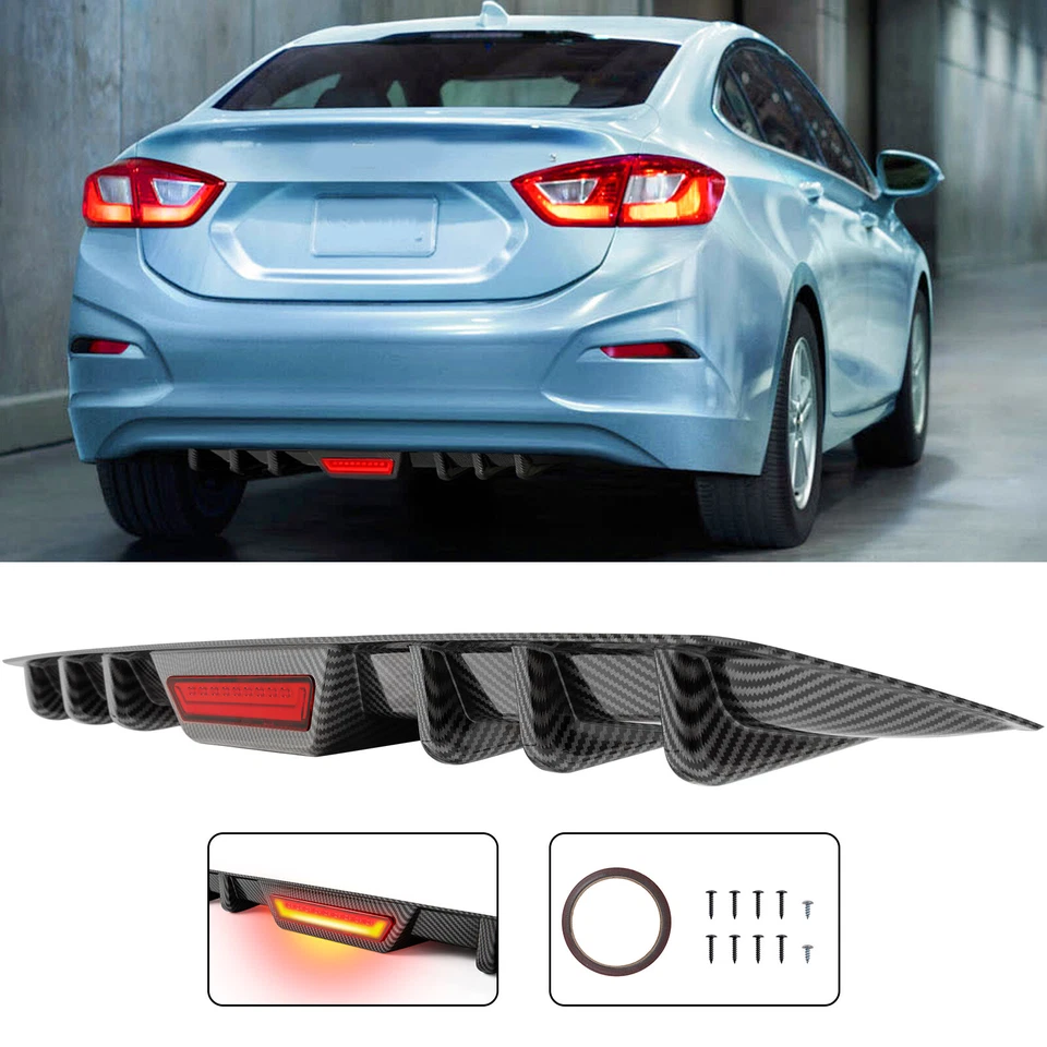 For Chevy Cruze 2010-2019 Carbon Rear Bumper Diffuser Splitter Trim w/ Led Light Foto 1 de 4