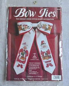NIP Bow Ties Cross Stich Door Decoration Kit Christmas Craft Mr & Mrs Claus JCA - Picture 1 of 3