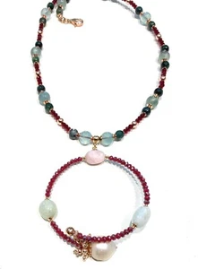 Collana con pendente cerchio spinelli bordeaux tormaline perla barocca argento - Foto 1 di 7