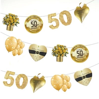 AK GIFTSHOP 50th Golden Wedding Anniversary Bunting Celebrations Party Decorations 12pcs