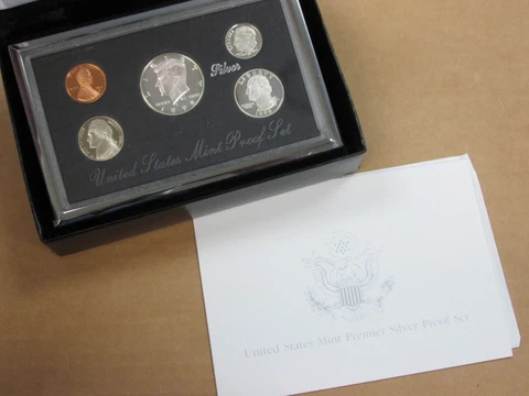 1998 S US Mint PREMIER SILVER Proof Set 5 coins OGP Original Box & COA Cover
