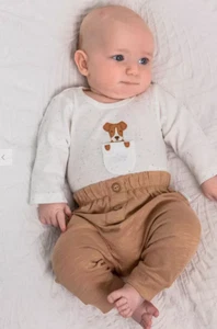 Purebaby Organic Cotton Puppy Long Sleeve Bodysuit and pants size 00 - Picture 1 of 6
